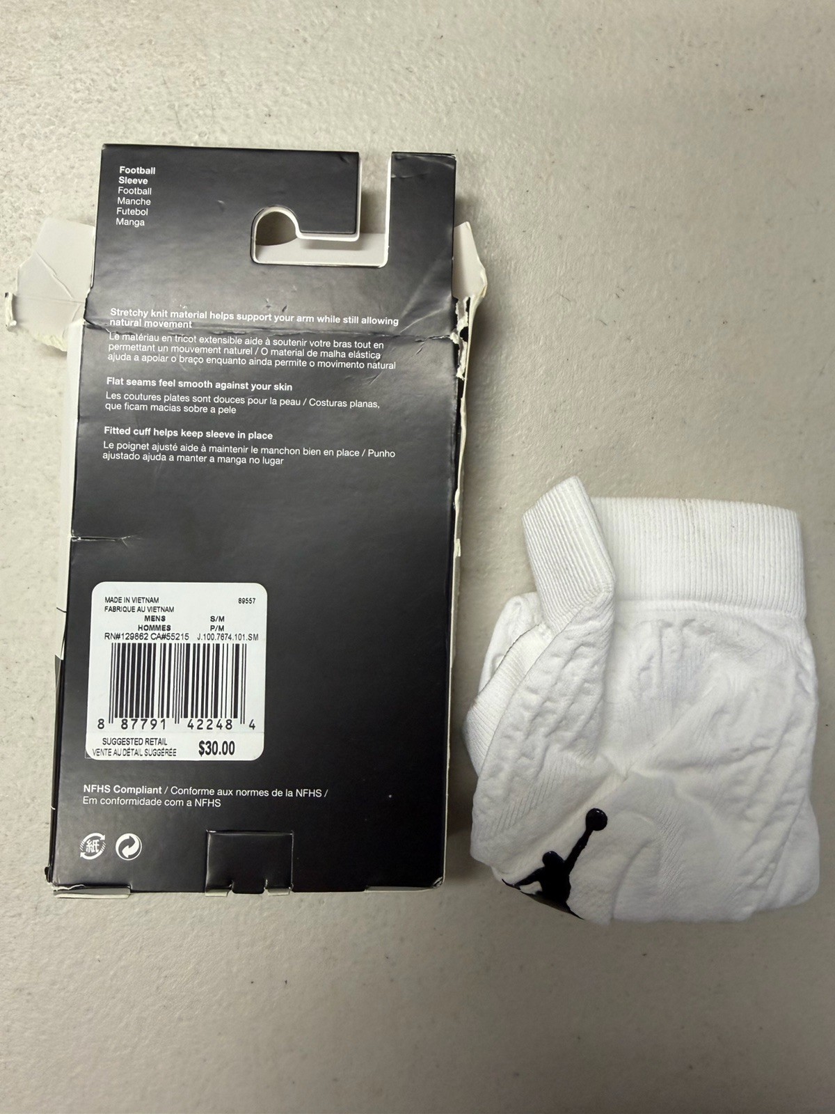 Nike Jordan Knit Arm Sleeve Men's S/M Football White