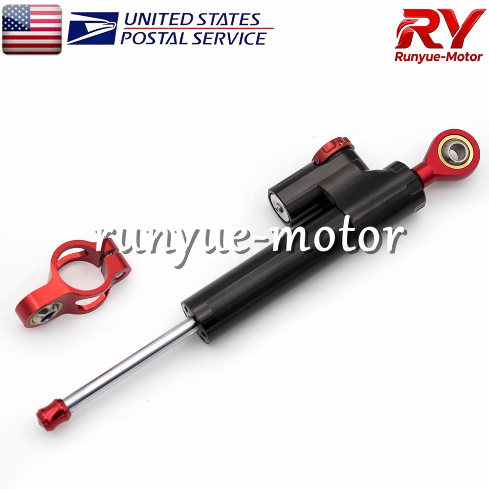 Adjust Steering Damper Stabilizer Linear Control Universal Aluminum Black+Red