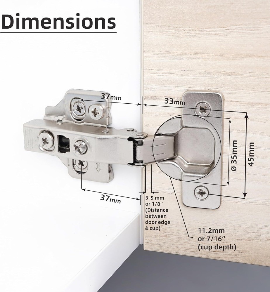 Kitchen Cabinet Frameless Hinges (40 pcs), Soft Close Door Hinges