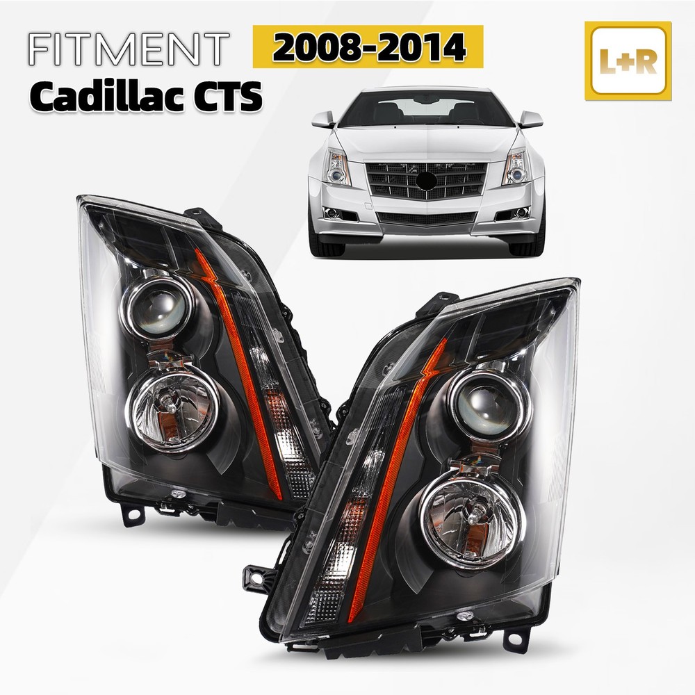 For 2008-2014 Cadillac CTS Halogen Upgrade Headlights Black Conversion Pair