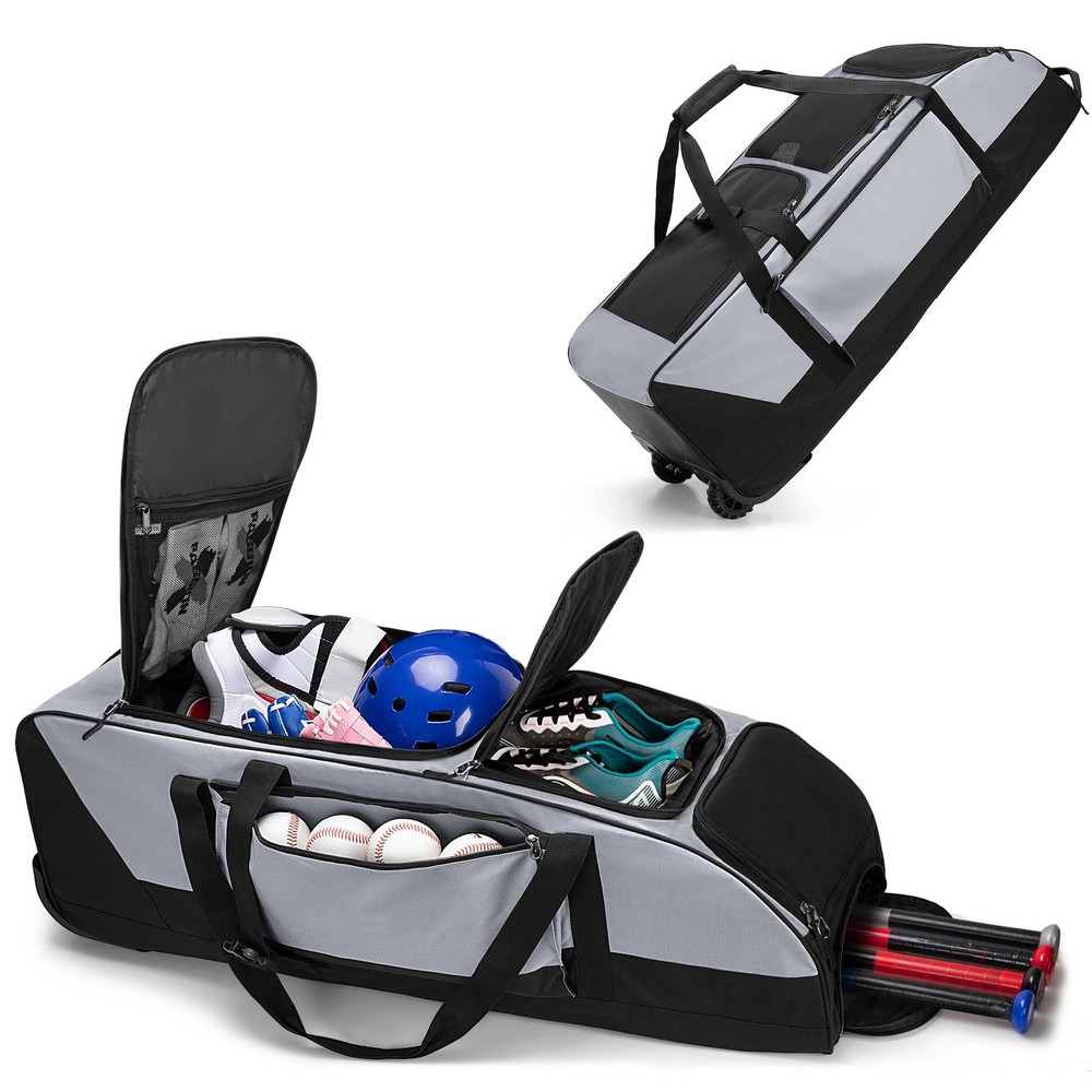 Rolling Baseball Softball Bag with Wheels for 4 Bats, Baseball Duffle Bag wit...
