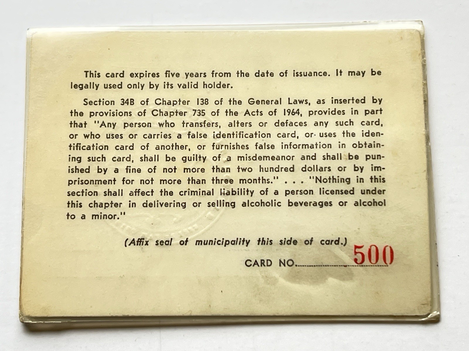 Vintage Massachusetts 1967 Liquor Photo ID Ann Karczmarczyk Springfield MA OFF3