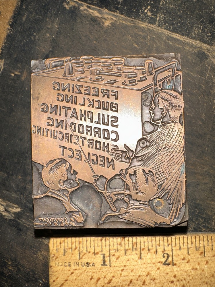 Printing Block “ Old Car Battery Image “ Copper Face, Nice Details!