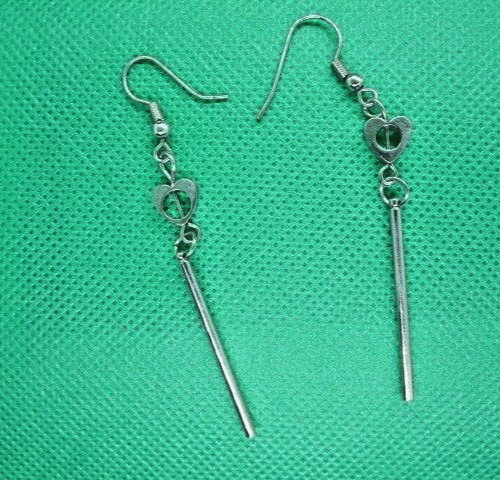 Heart and Rod Hook Earrings, Approx. 2" length