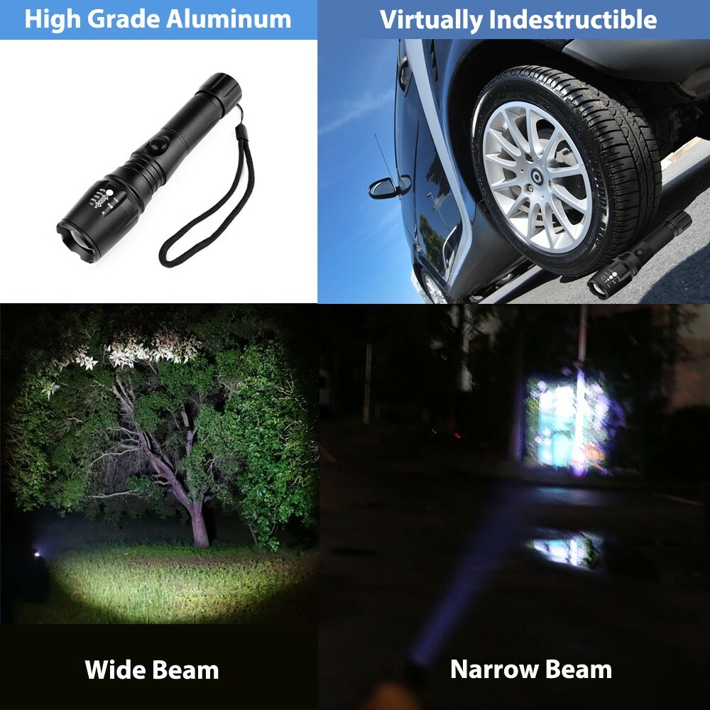 Gold Armour Rechargeable LED Flashlight with 2 Rechargeable Battery