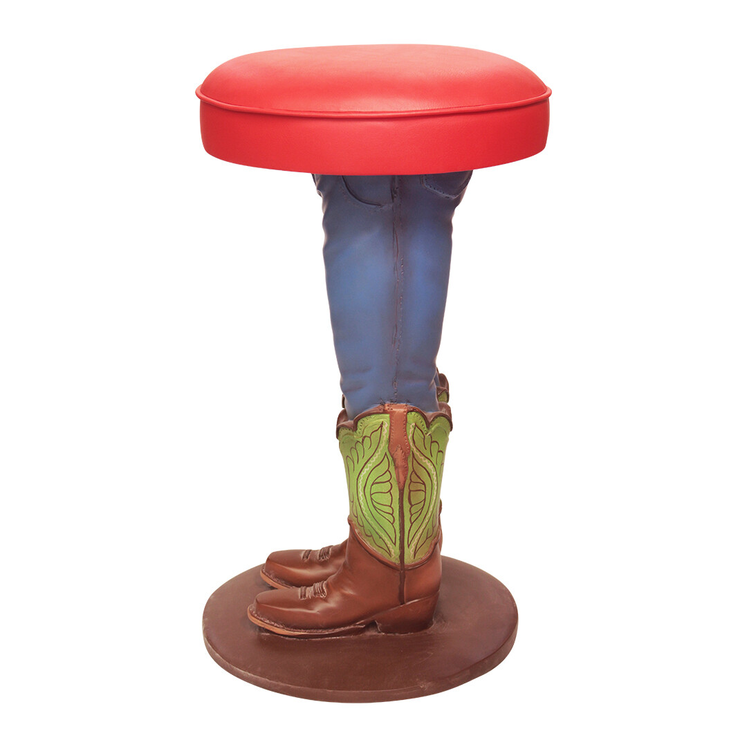 Cowboy Bar Stool in Jeans and Green Boots - Bar Stool - Home Decor