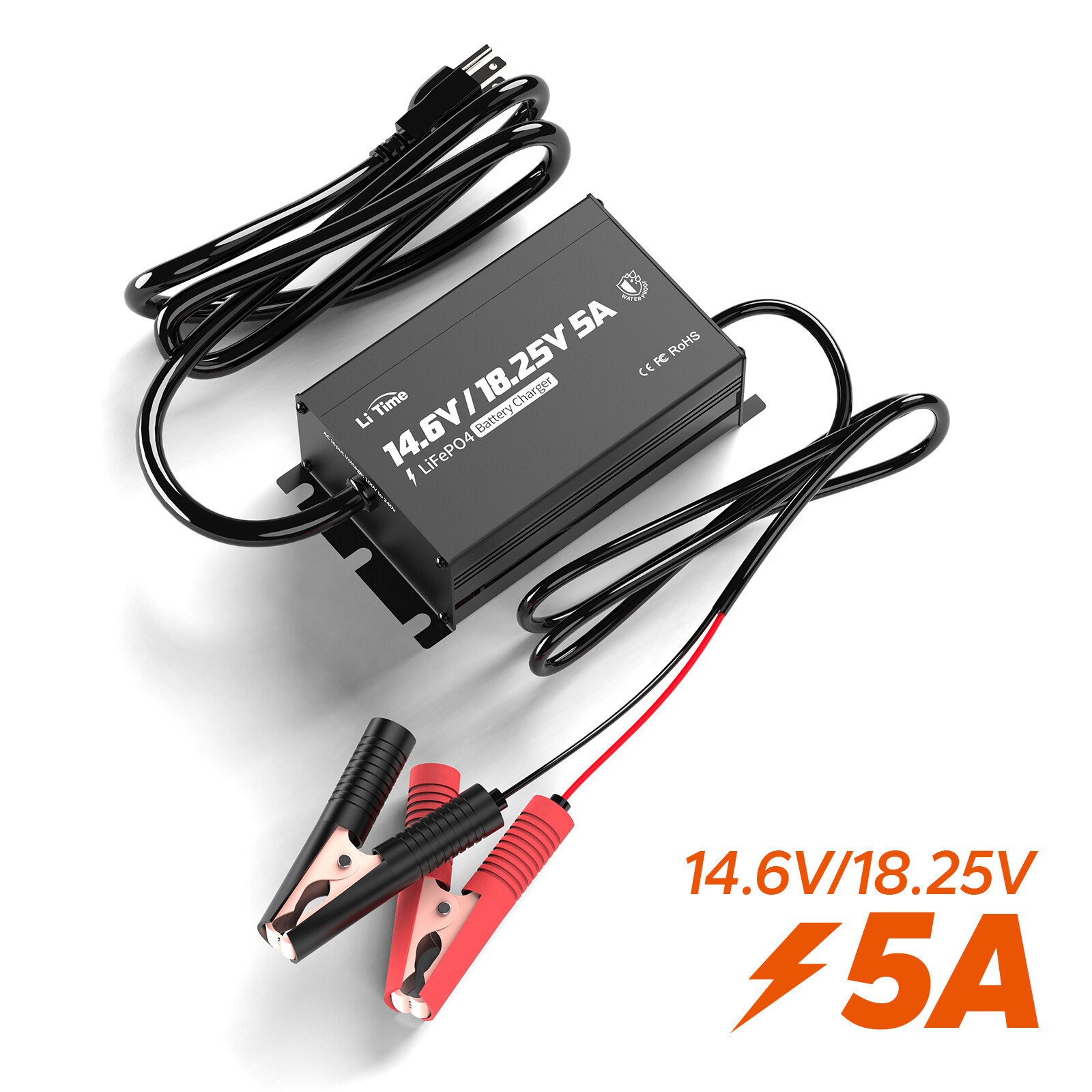 LiTime 14.6V+18.25V 5A Dual Bank Lithium Charger for 12V 16V LiFePO4 Battery