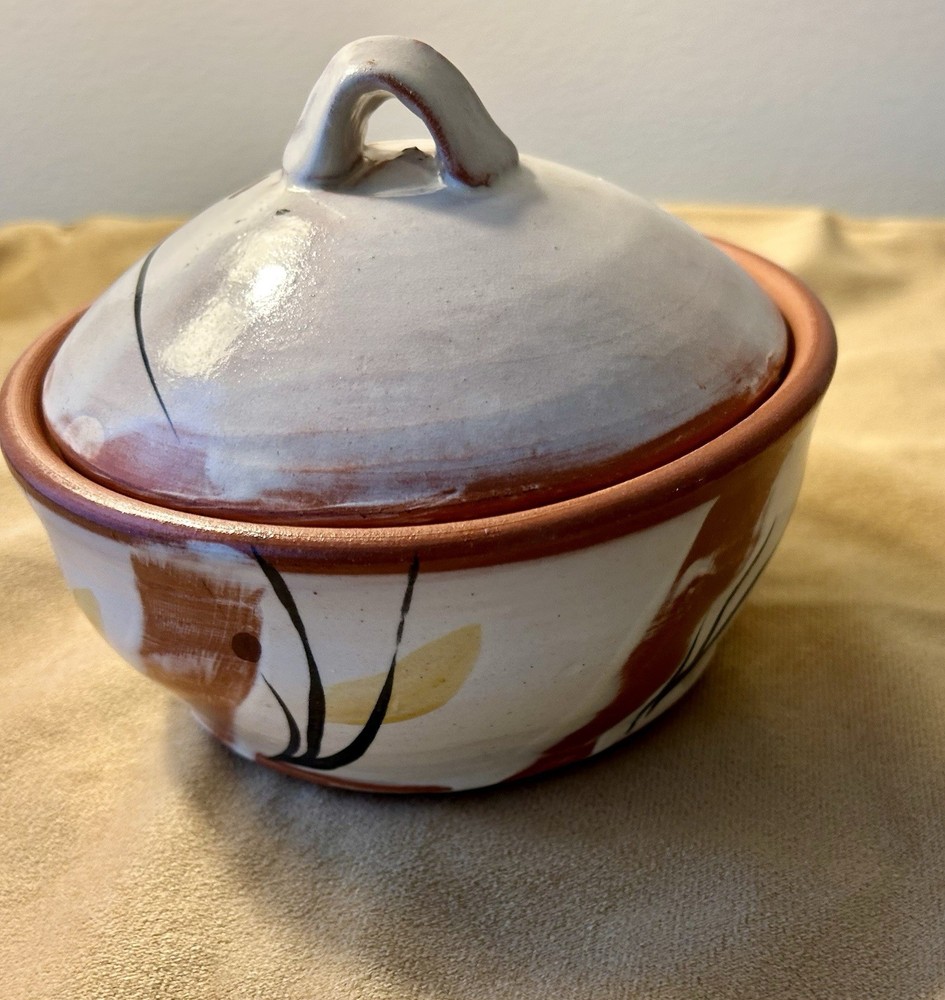 Studio Pottery Hand Painted Small Casserole. Abstract Brush Strokes Signed