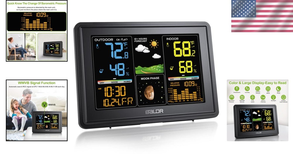 Comprehensive Weather Station with Large LCD & Dynamic Barometric Pressure Graph