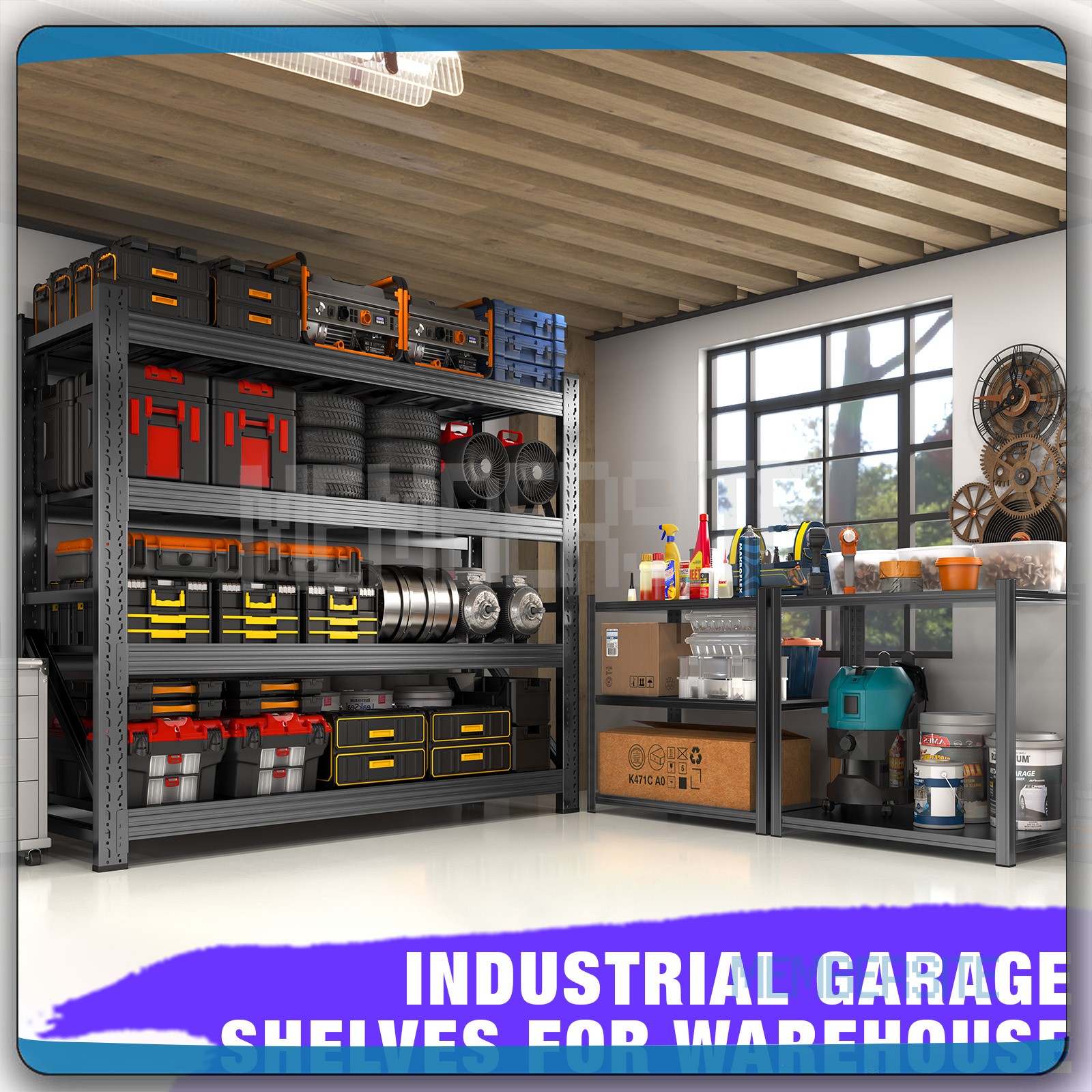 63" H/ 71" H Garage Shelving Heavy Duty 5 Tier Metal Storage Shelves Adjustable