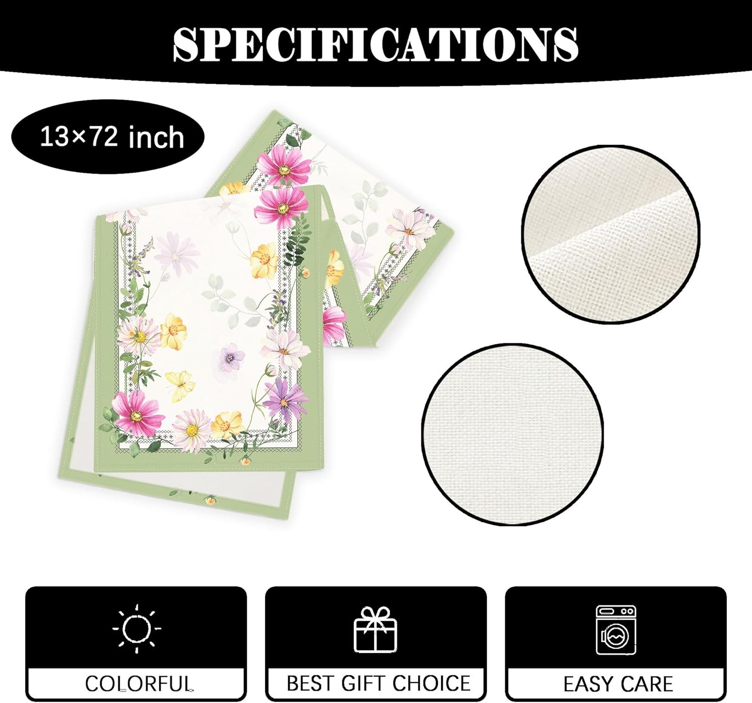 Farmhouse Spring Table Runner Flower Floral Table Cover Pastel Green Leaf Decor