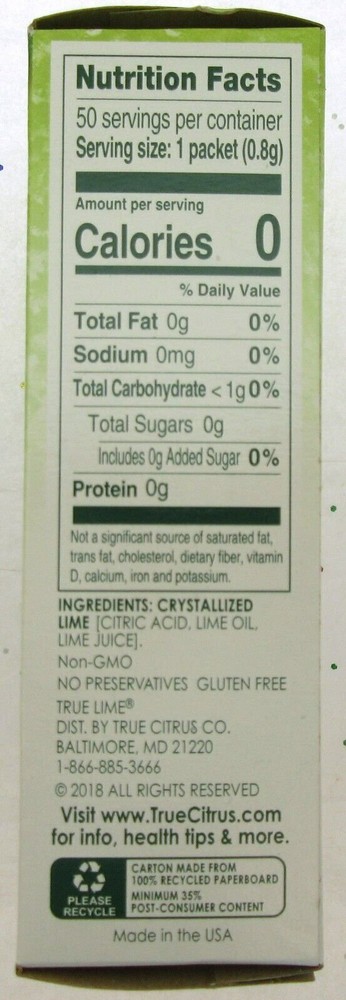 True Lime ~ Crystallized Lime ~ Real Flavor From Real Fruit ~ 50 Packets