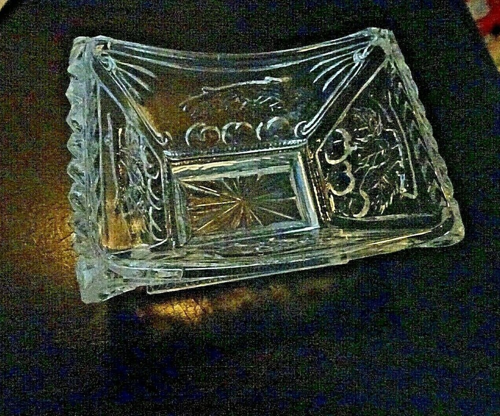 Vintage LG WRIGHT GLASS RECTANGULAR CHERRIES Salt Dip Cellar Cherry CLEAR