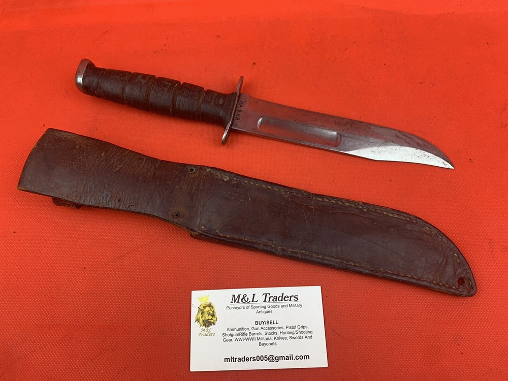 Original WW2 KABAR Fighting Knife USGI Modified Custom Initialed Early Model