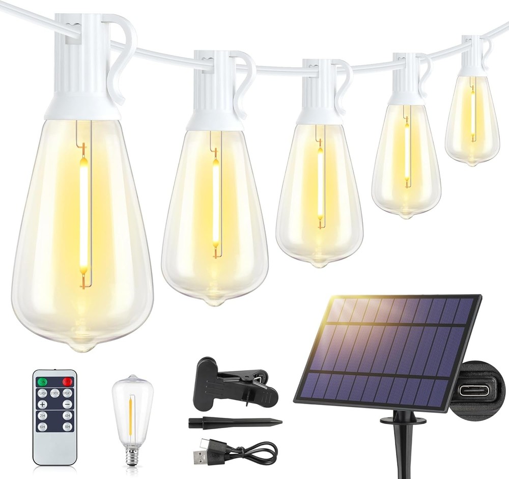 Solar Outdoor String Lights with Remote & Timer, Shatterproof Dimmable 3