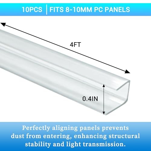 10 PCS Polycarbonate Greenhouse U Connector Profile 4ft Length Fits 0.32’’ &