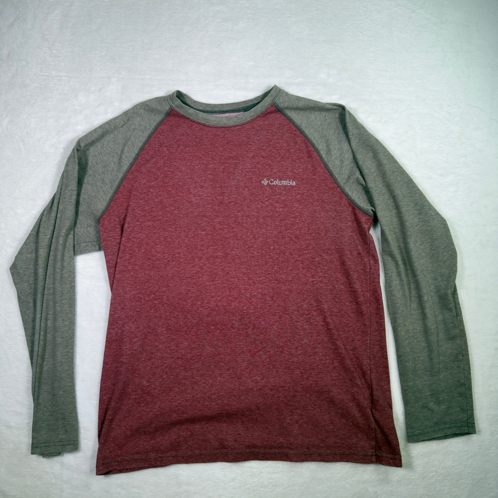 Columbia Mens Long Sleeve Shirt Omni Wick Heathered Red Gray Raglan Large