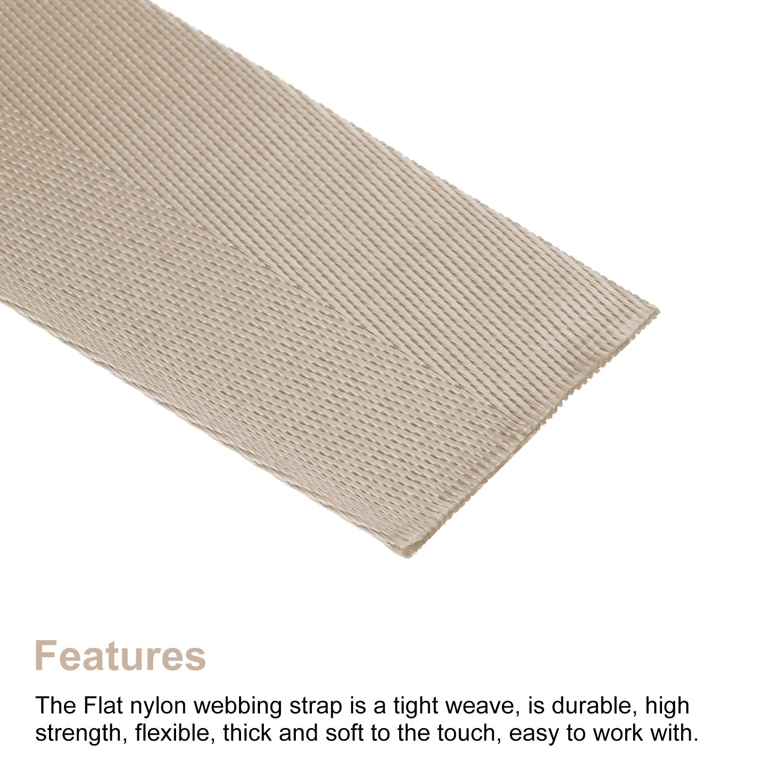 Flat Nylon Webbing Strap 2 Inch 50 Yards Khaki for Backpack