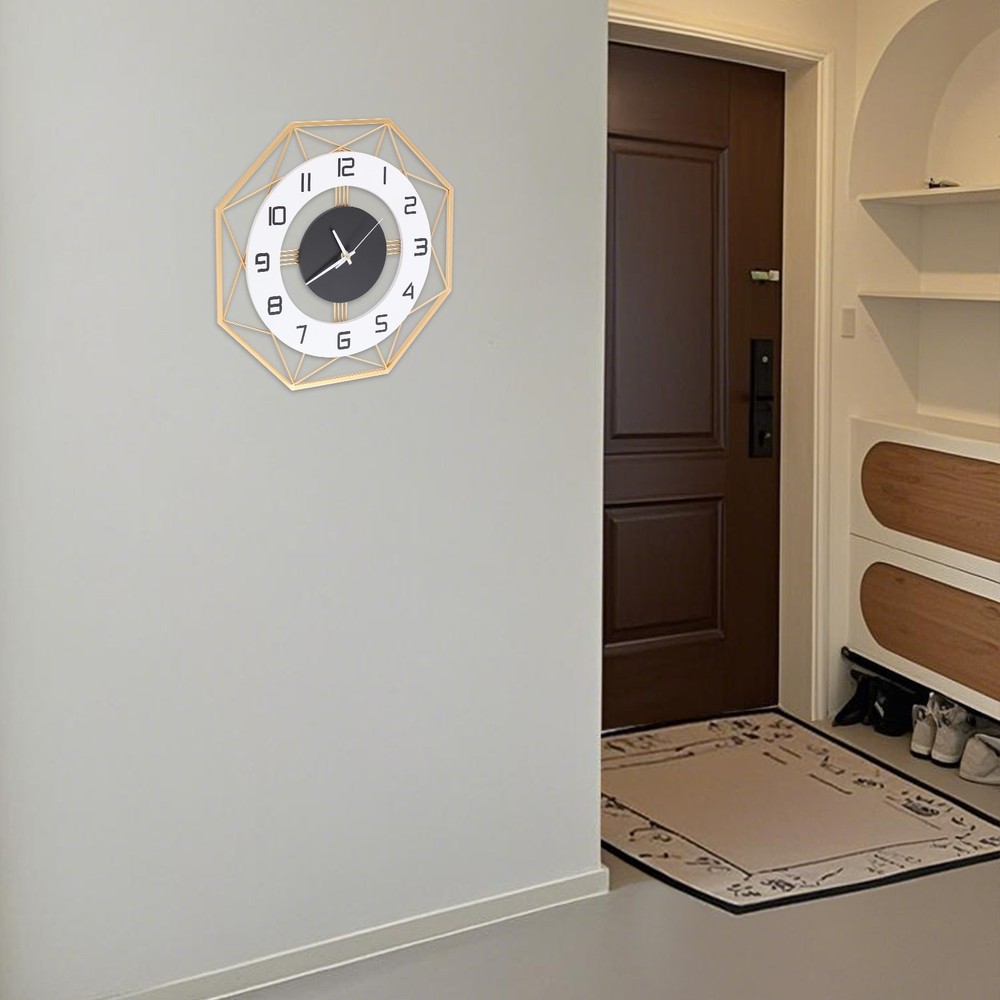 Modern Octagonal Wall Clock - Silent Battery Operated, Easy to Install