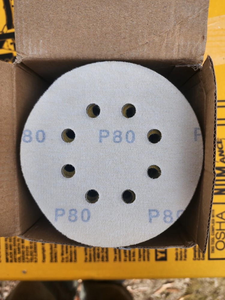 5" Diameter Disc, 8 Hole Hook & Loop 80 Grit Sandpaper