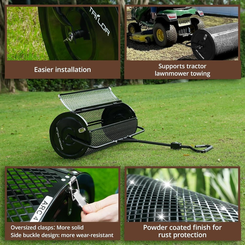 Compost Spreader 36 Inch Towable Peat Moss Spreader with Installation Support Ac
