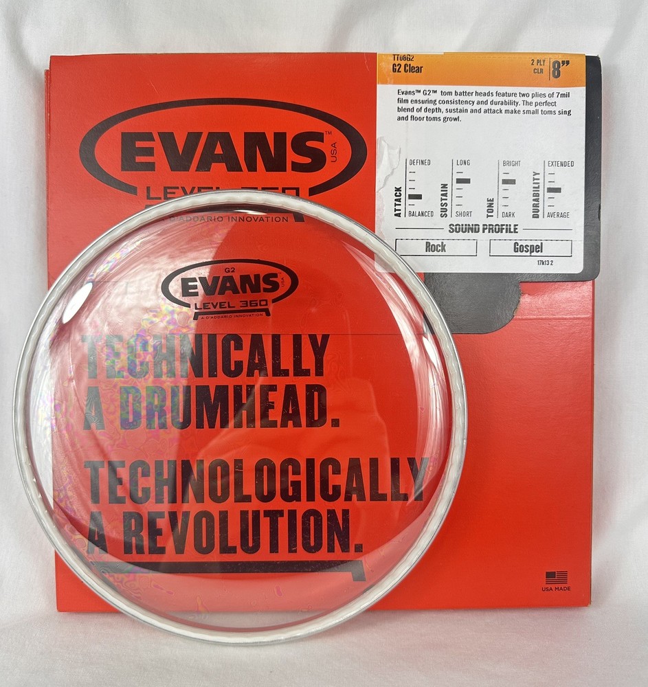 Evans G2 Clear Tom Drum Head, 8 Inch with original box