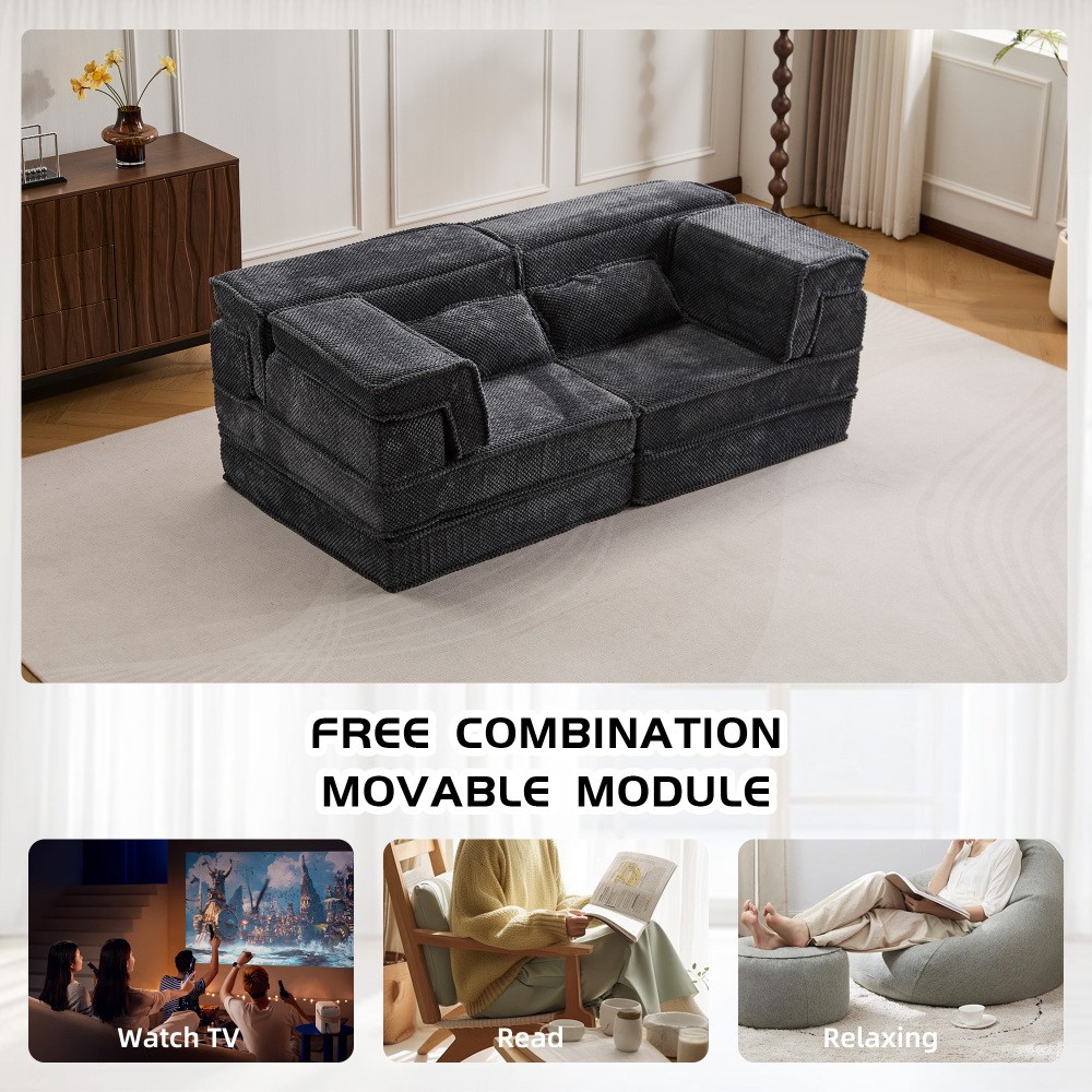Modular Sectional Sofa w/ Memory Foam, Convertible Loveseat, Dark Grey
