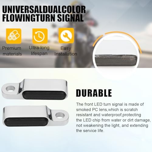 2PCS Motorcycle Handlebar Turn Signal Lights, Motorbike Front Rear Black/Silver