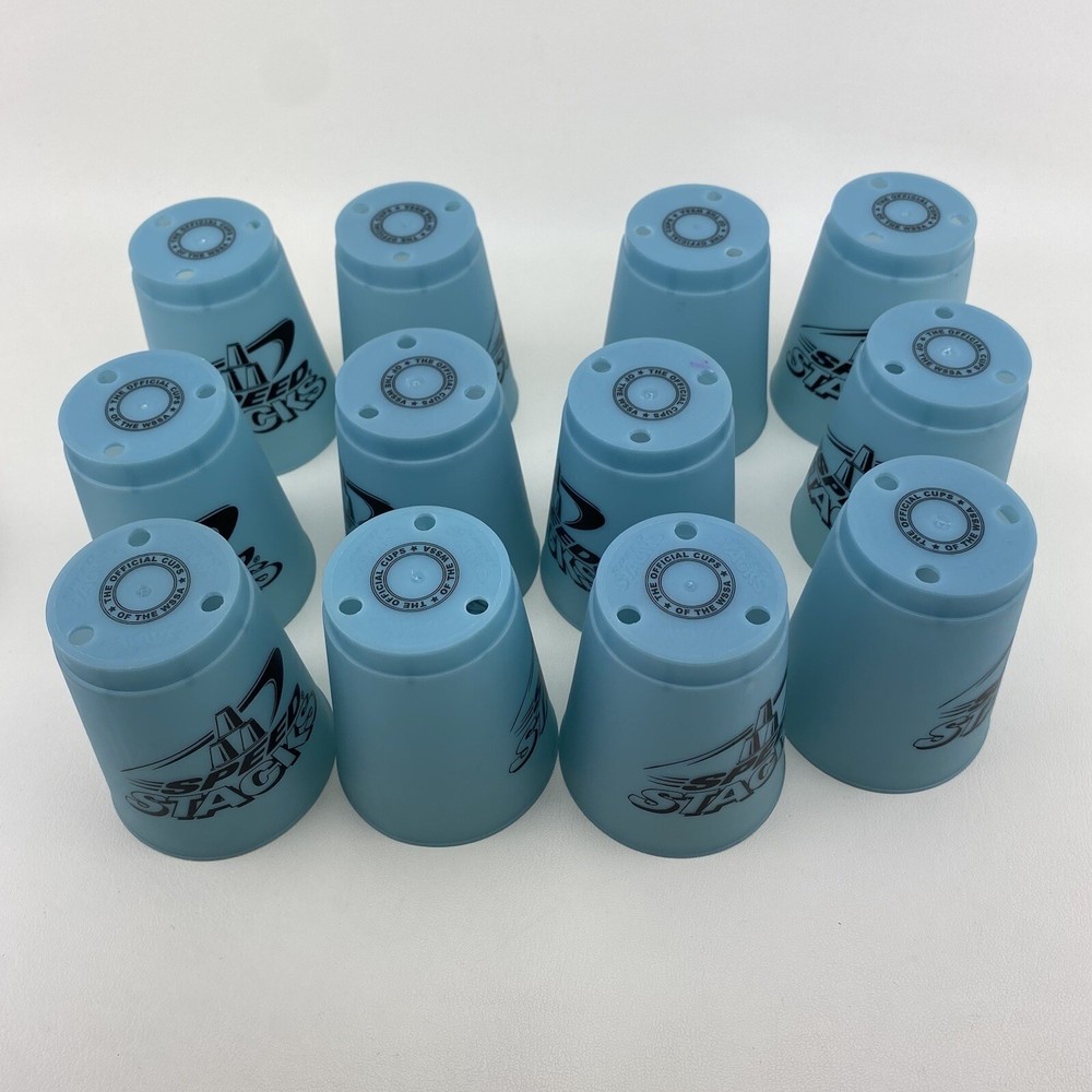 Speed Stack Cup Set WSSA 12 Cups Stackable Grayish Light Blue W/ Mesh Bag