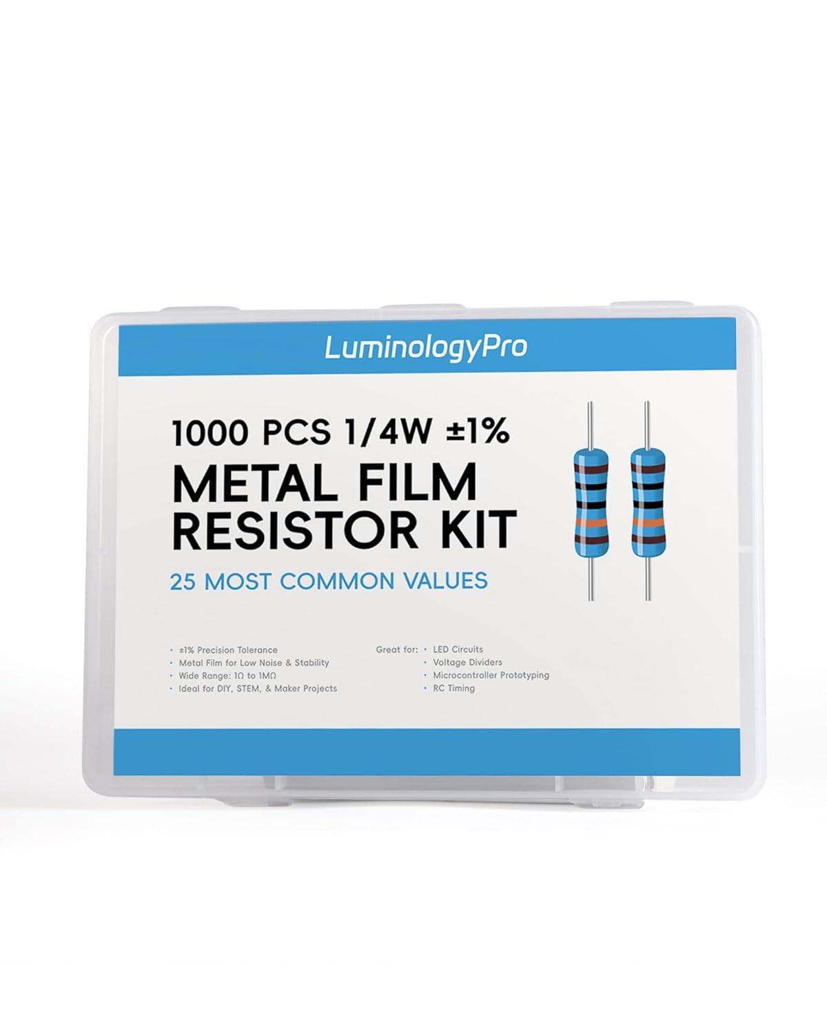 1000 PCS Resistor Kit 1/4 W +-1% Premium Metal Film Resistors Assortment Kit, 25