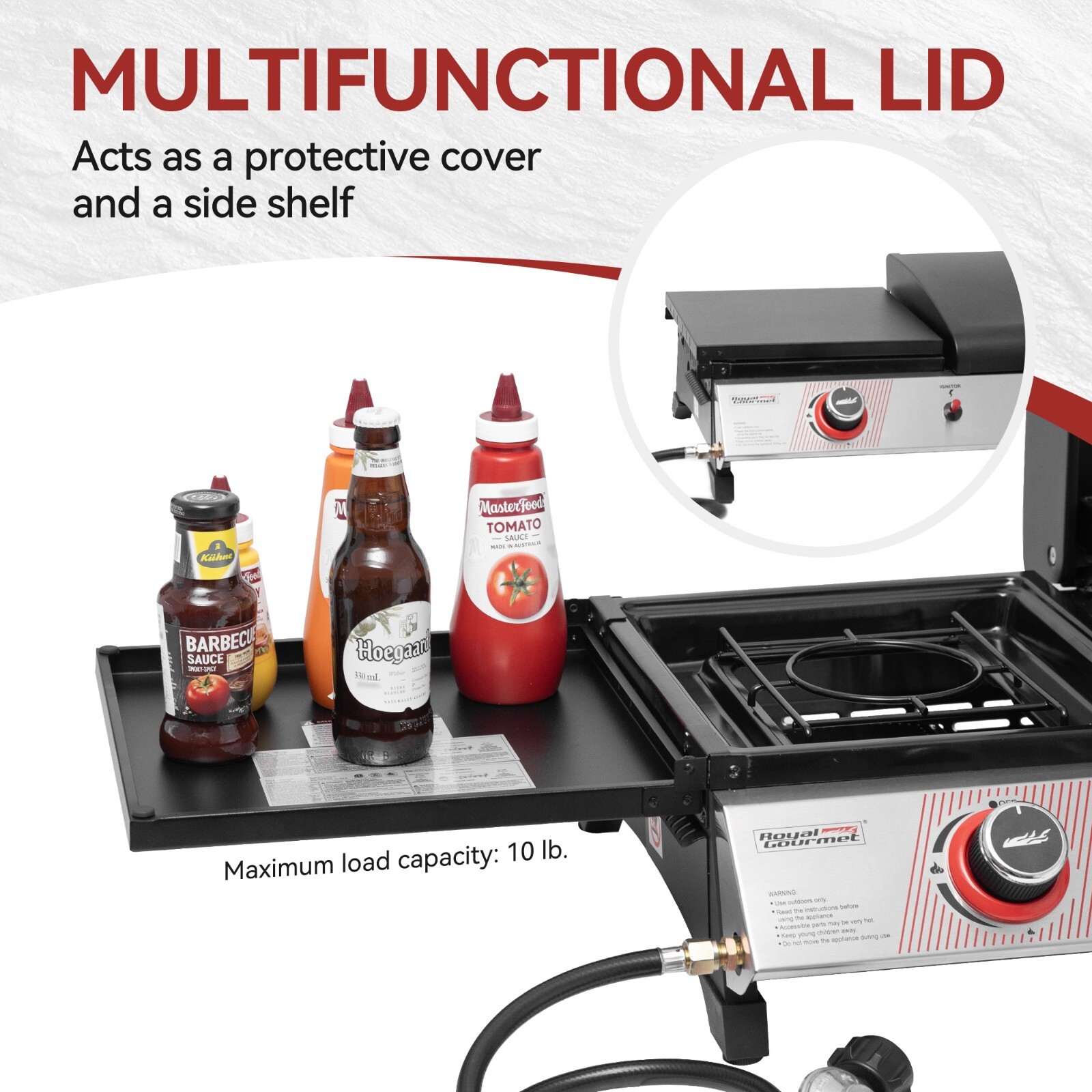 Royal Gourmet 3-in-1 Portable Gas Griddle with Side Burner and Lid for Outdoor