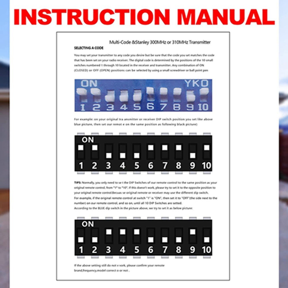 Multi-Code 3089 308911 Gate Garage Door Opener Remote Control 10 DIP Code 300MHz