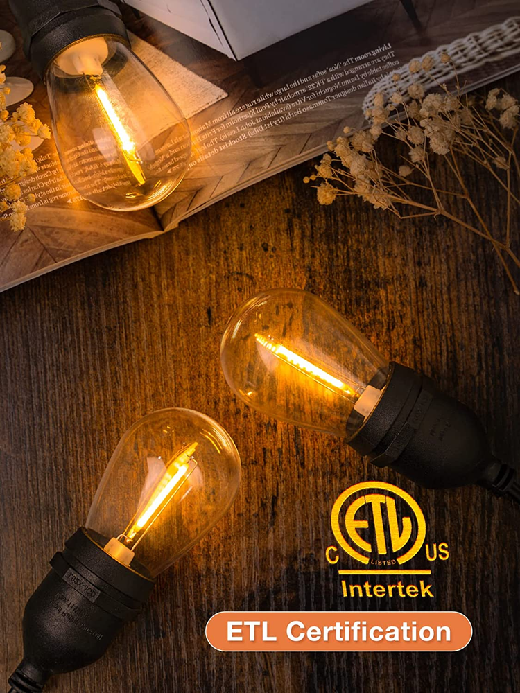 48FT LED Outdoor String Light with Dimmable Shatterproof Bulb for Home Decor