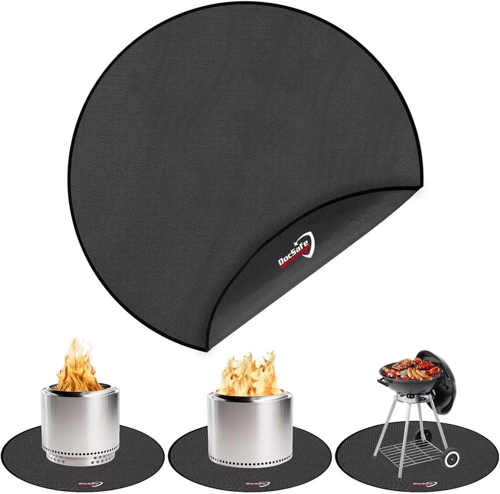 Durable 36" Round Fireproof Mat - Easy Clean BBQ Protector for Outdoor Use