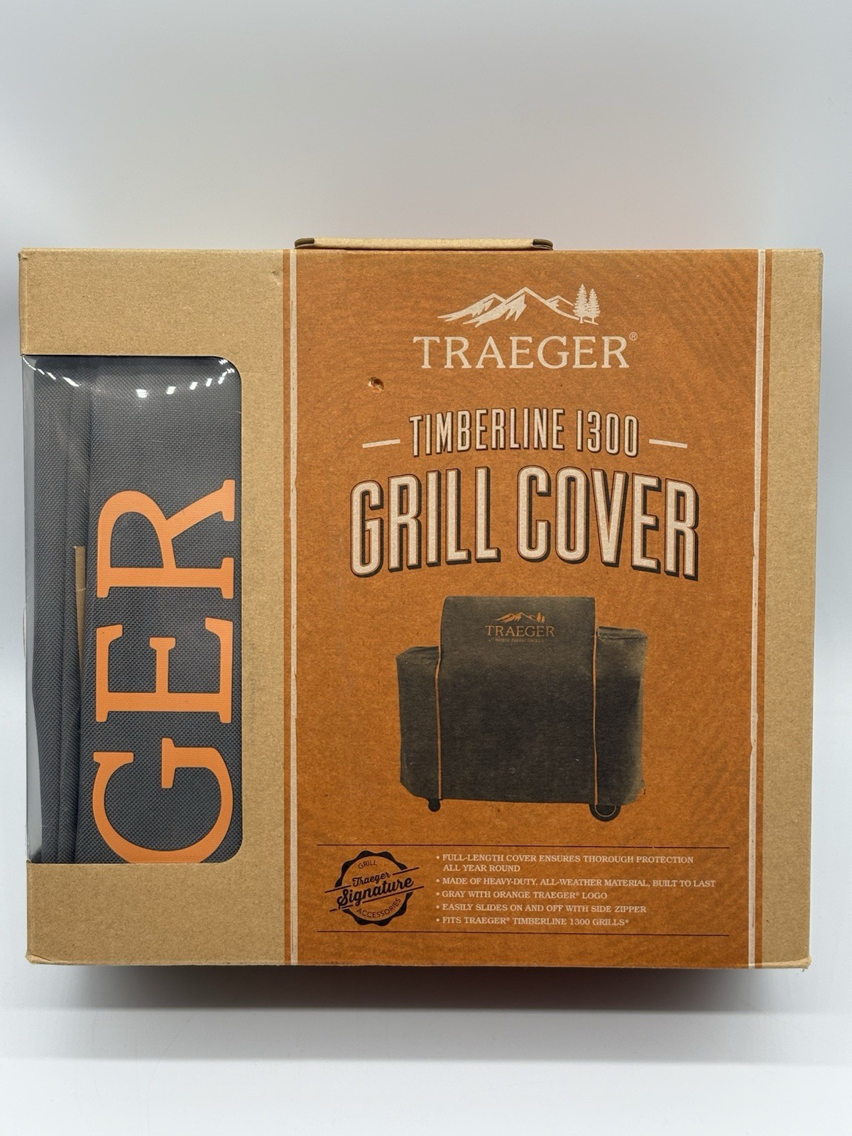 Traeger BAC360 Timberline 1300 Grill Cover - Full Length - Gray with Orange Logo