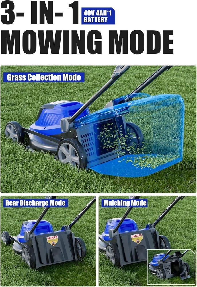 Brushless 40V Cordless Lawn Mower - 5-Position Height & Quick Storage