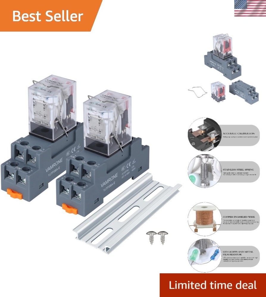 Reliable 10AMP Electromagnetic Relay, 24VAC with Socket Base & LED - 2PCS