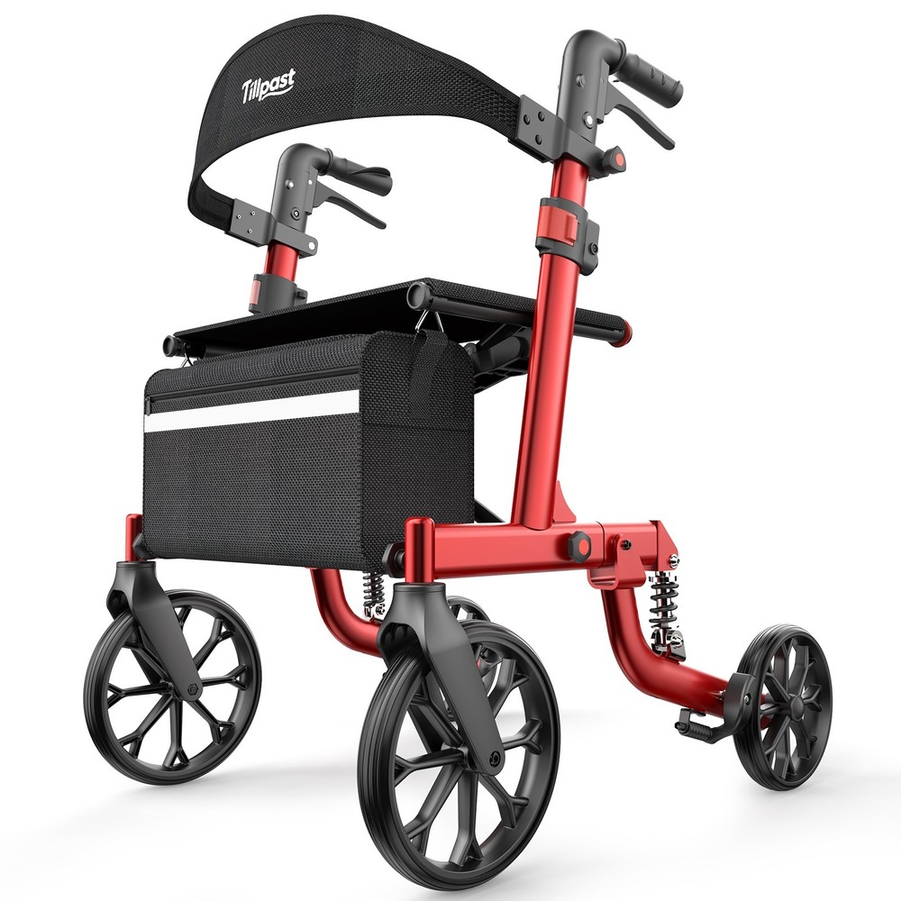 Seniors Walker Rollator Safe Foldable Adjustable Shock-Absorbing for All Terrain