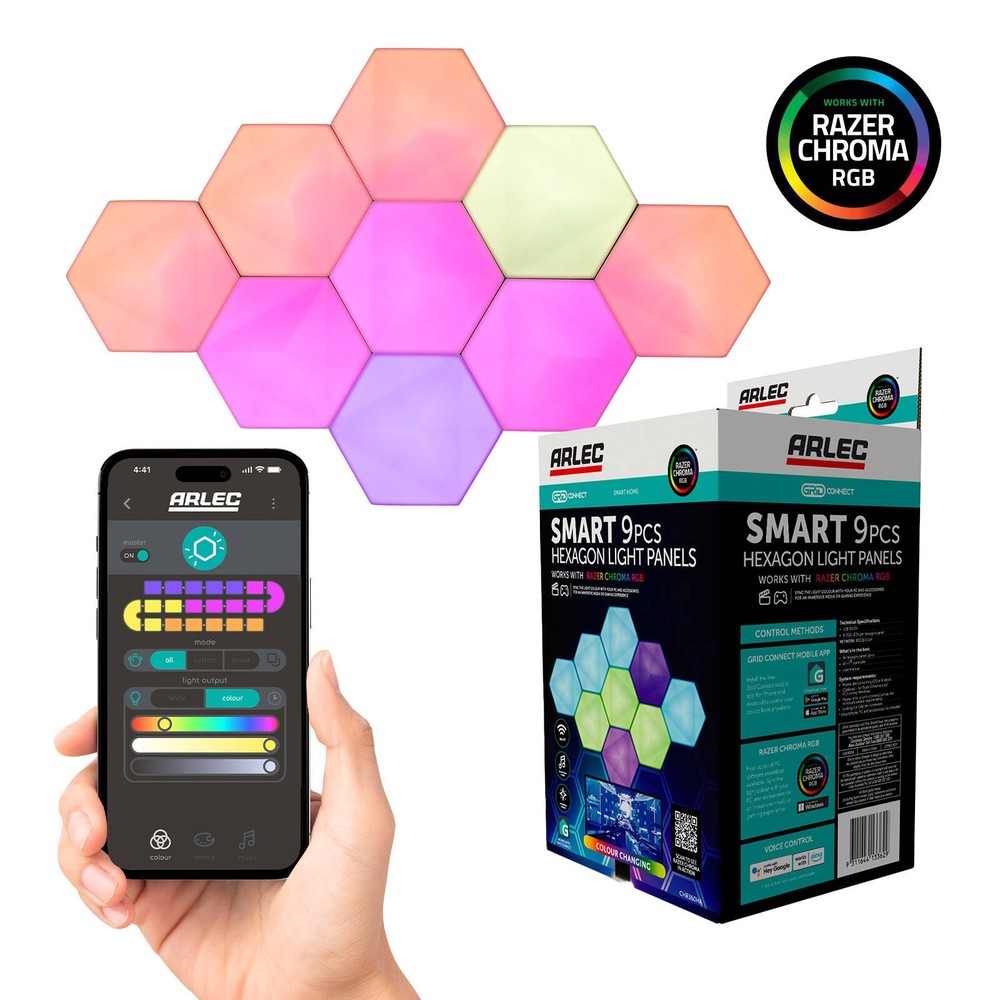 Arlec Grid Connect Smart 9 Hexagon Panel Lights with Razer Chroma RGB