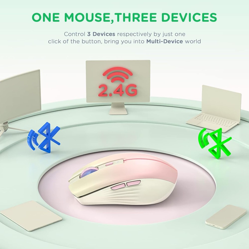 RAPIQUE Bluetooth Wireless Mouse, Rechargeable Gradient Khaki to Pink