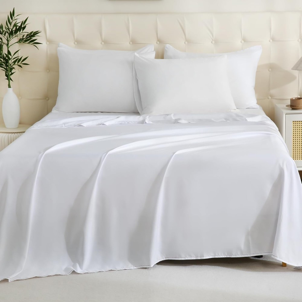 Durable White Twin Size Bed Sheets 6 Pack - Soft Microfiber, Easy Sort Design