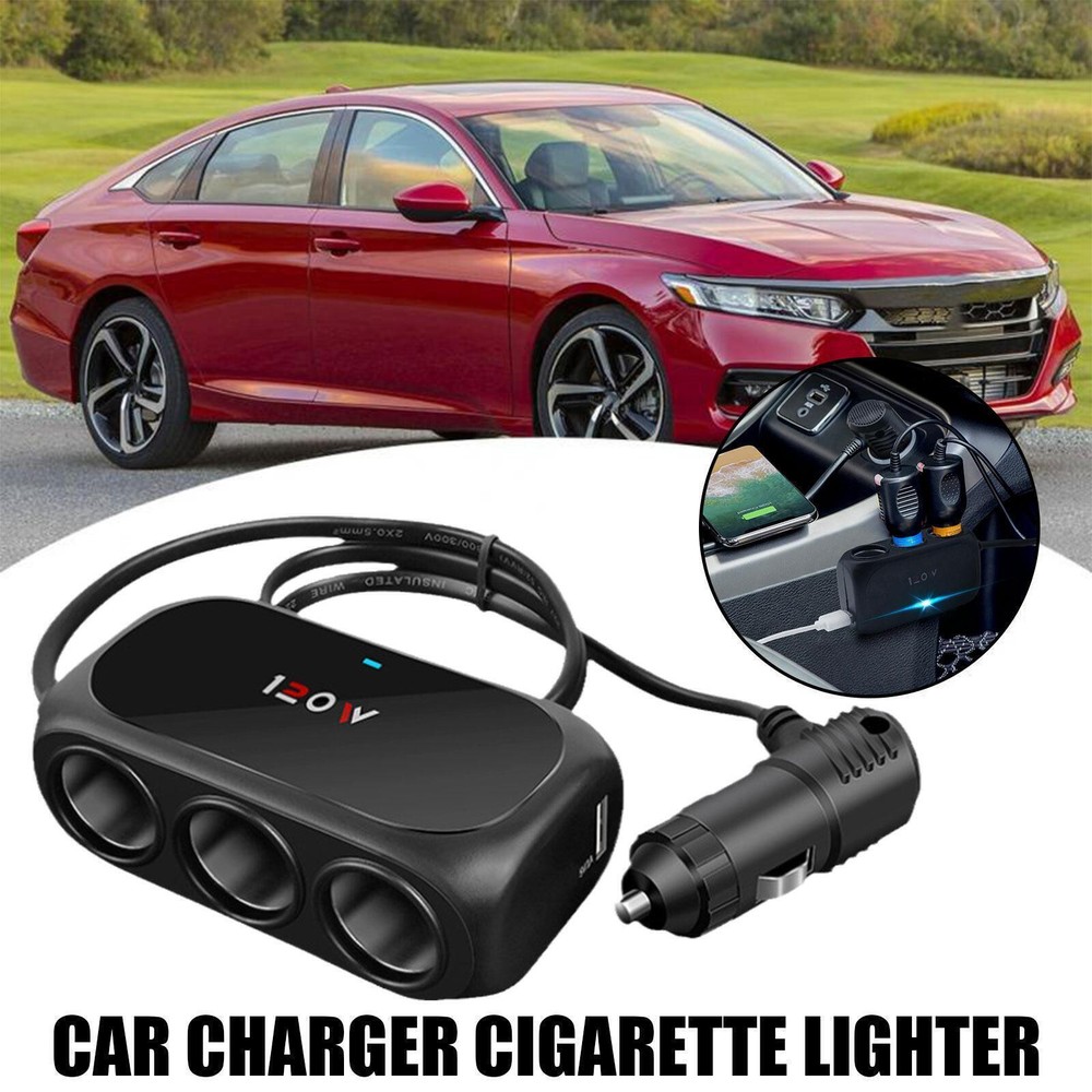 Dual USB Car Cigarette Lighter Charger 3 Way Socket Splitter DC 12/24 V Adapter