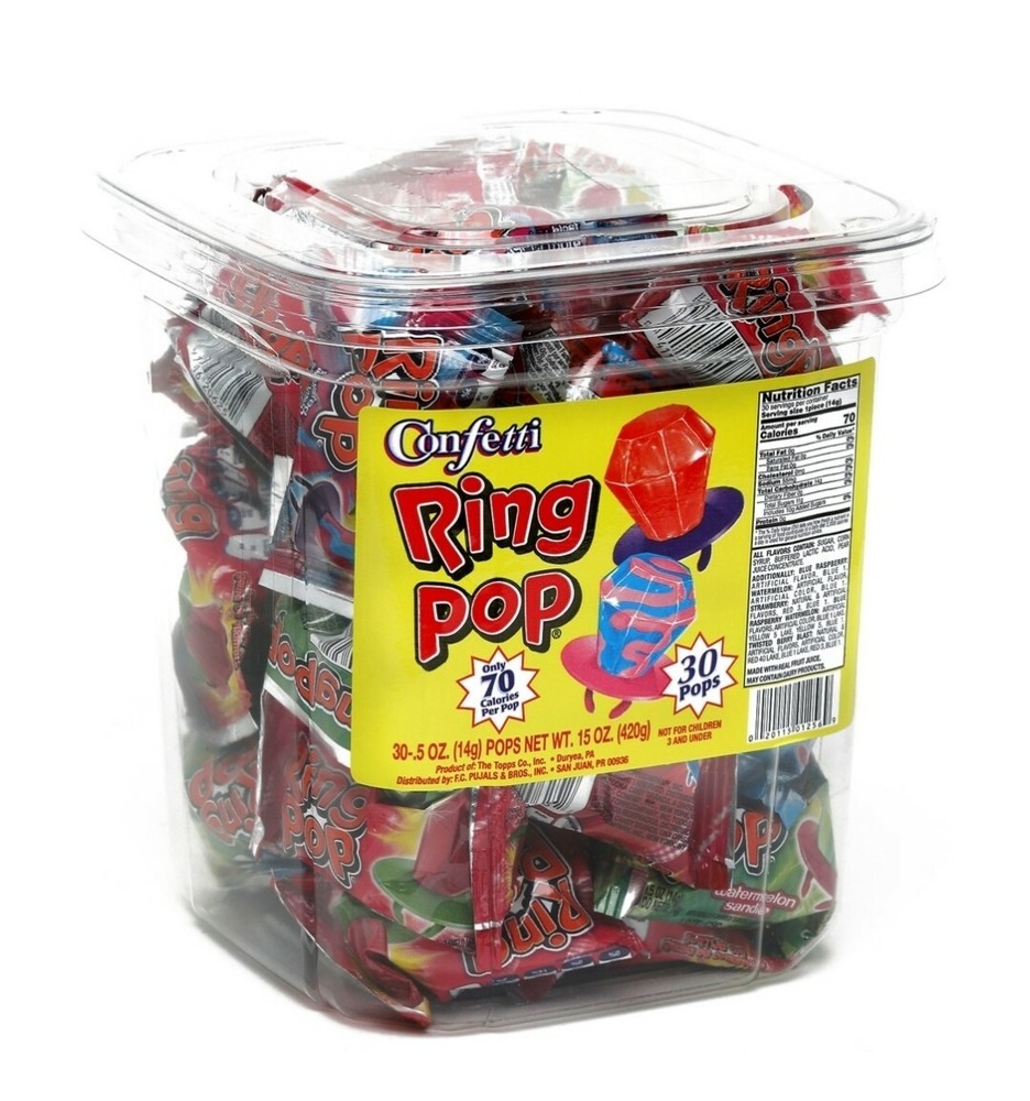 CONFETTI RING POP WITH REAL FRUIT JUICE CANDY RING ASSORTED (JAR-30PKS)