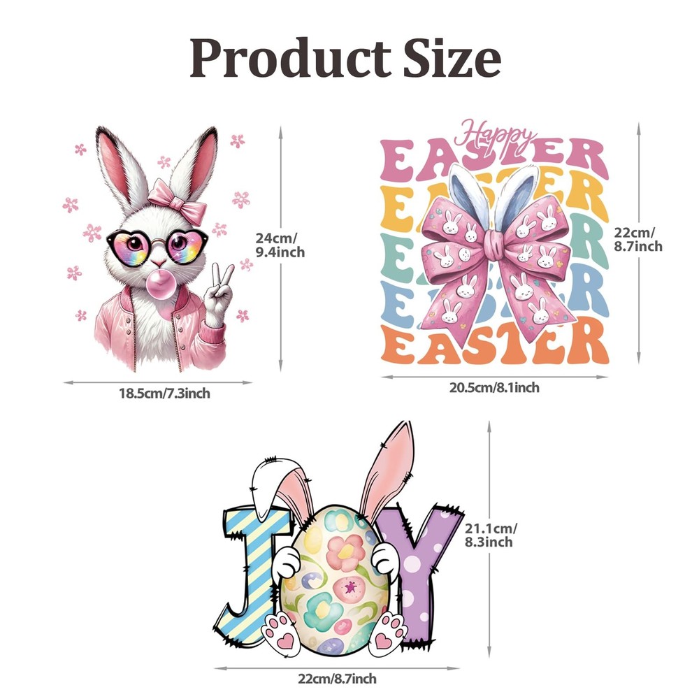 ASABITE 3 Sheets Easter Iron on Transfers Big Bunny DTF B, Multicolour