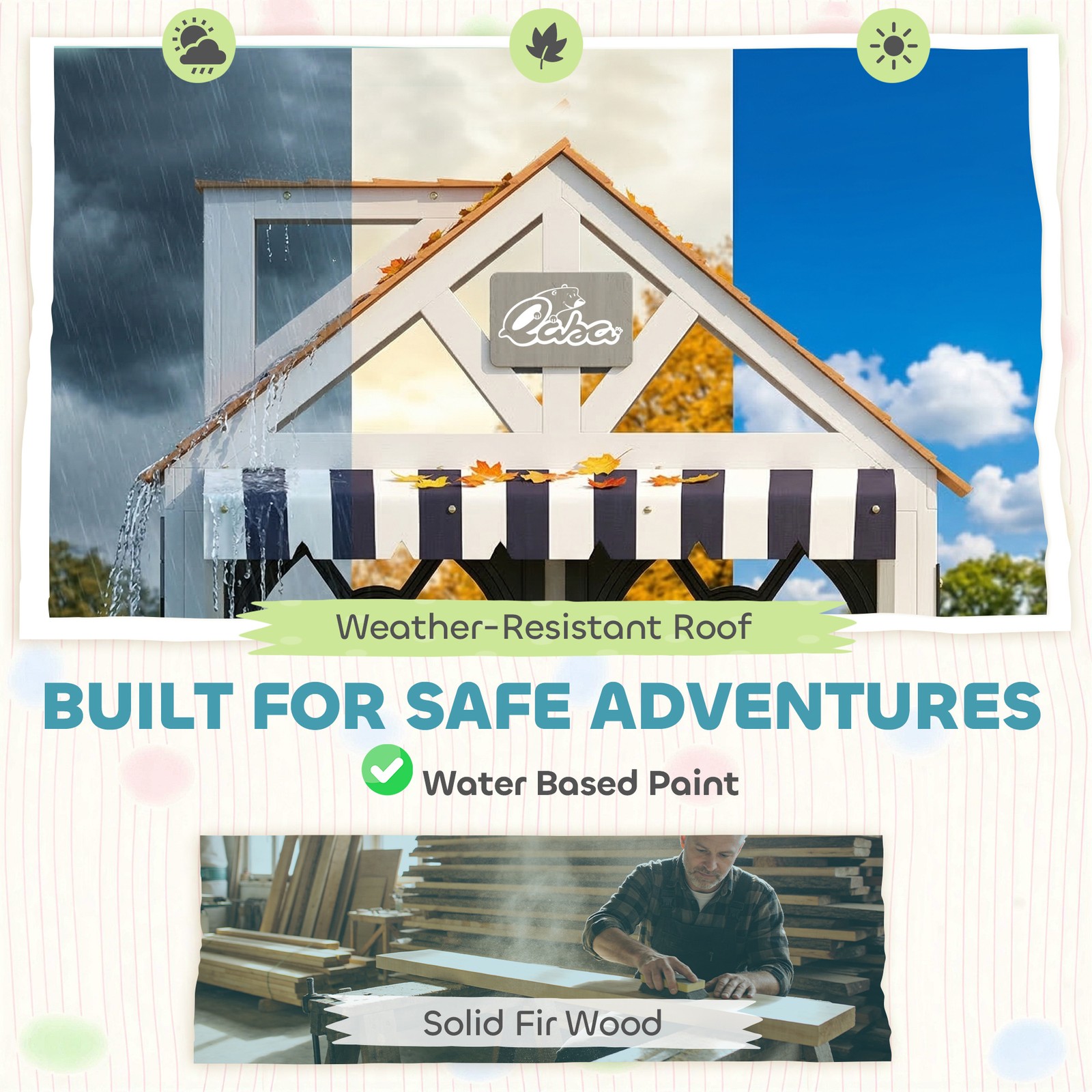 Qaba Outdoor Playhouse, Wooden Kids Playhouse with Dog Door for Garden