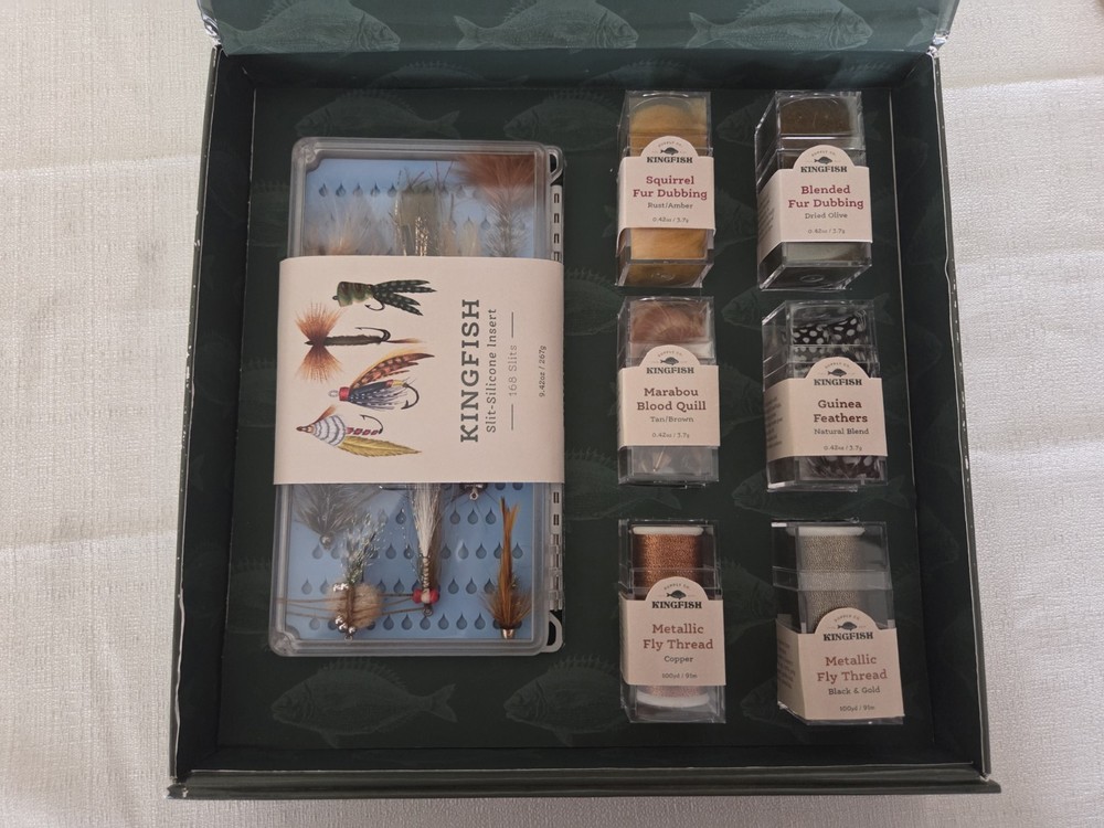 Kingfish Supply Co. Fly Tying Kit Feathers, Metallic Thread, Dubbing, Quill