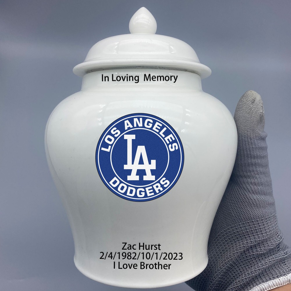 Ceramic Medium Urn for Los Angeles Dodgers Baseball Theme, Custom Text & Number