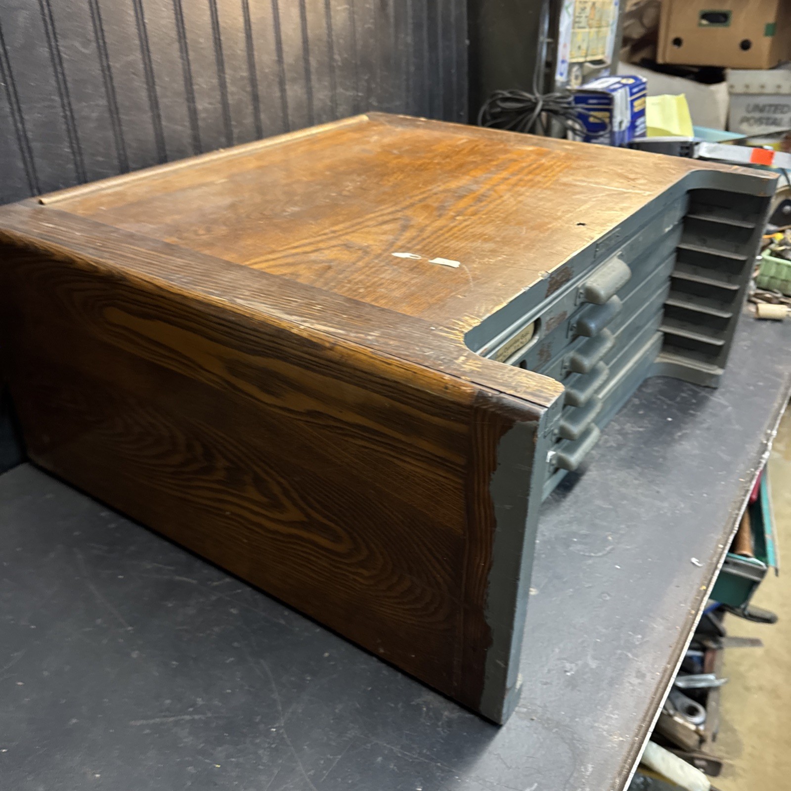 Industrial Oak Multigraph Printers Cabinet w/6 Drawers w/98 box Jewelry box Tool