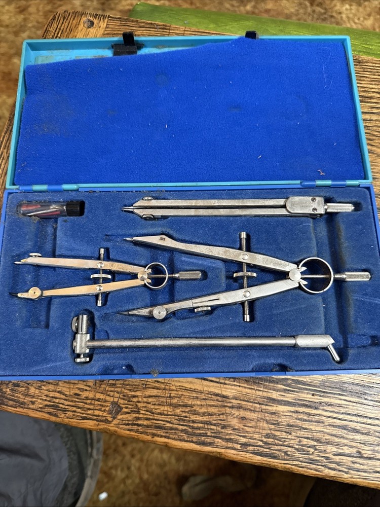 Vtg BRUNING Drafting Compass & Tools Vintage Engineering in Case Germany