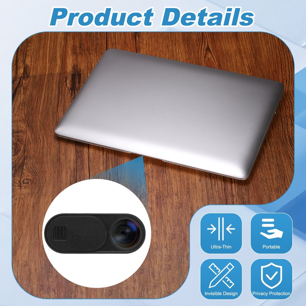 6Pcs 1.1" x 0.43" Computer Camera Cover Slide Thin Camera Blocker, Black